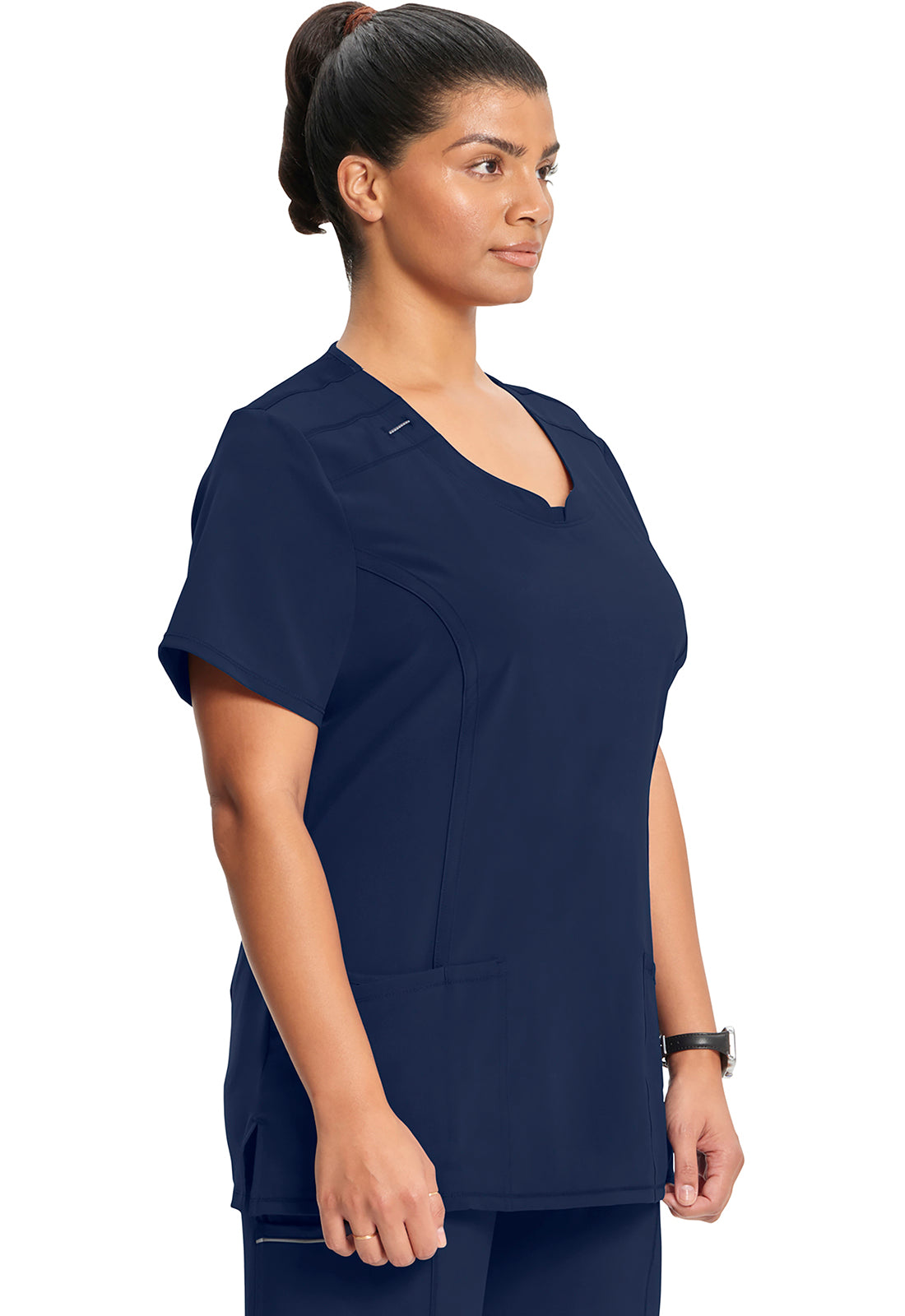 Classics 2624A Round Neck Top Navy Model Image Left Side | Infinity