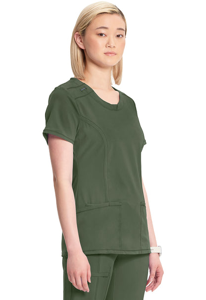 Classics 2624A Round Neck Top Olive Model Image Left Side | Infinity