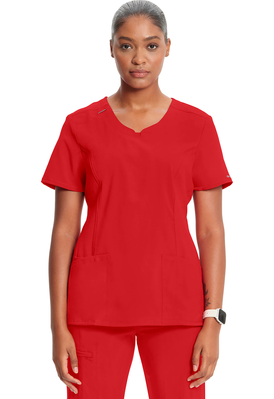 Classics 2624A Round Neck Top Red Model Image Front | Infinity