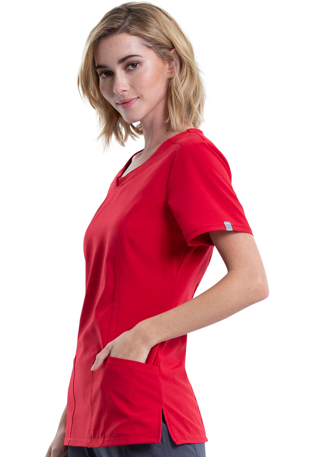 Classics 2624A Round Neck Top Red Model Image Right Side | Infinity