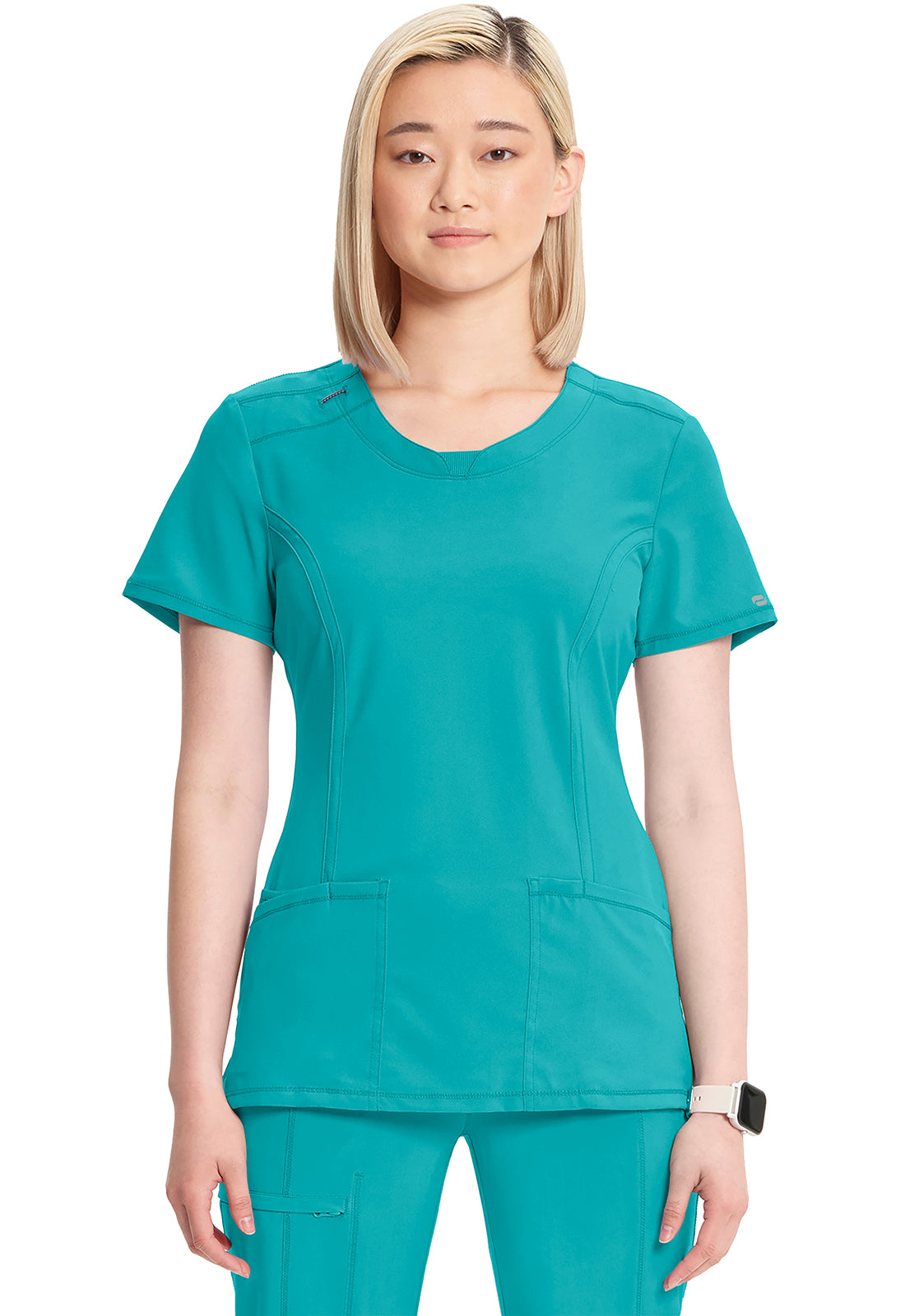 Classics 2624A Round Neck Top Teal Blue Model Image Front | Infinity