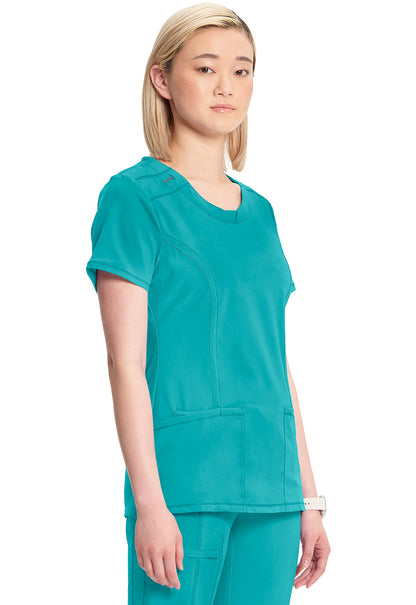 Classics 2624A Round Neck Top Teal Blue Model Image Left Side | Infinity