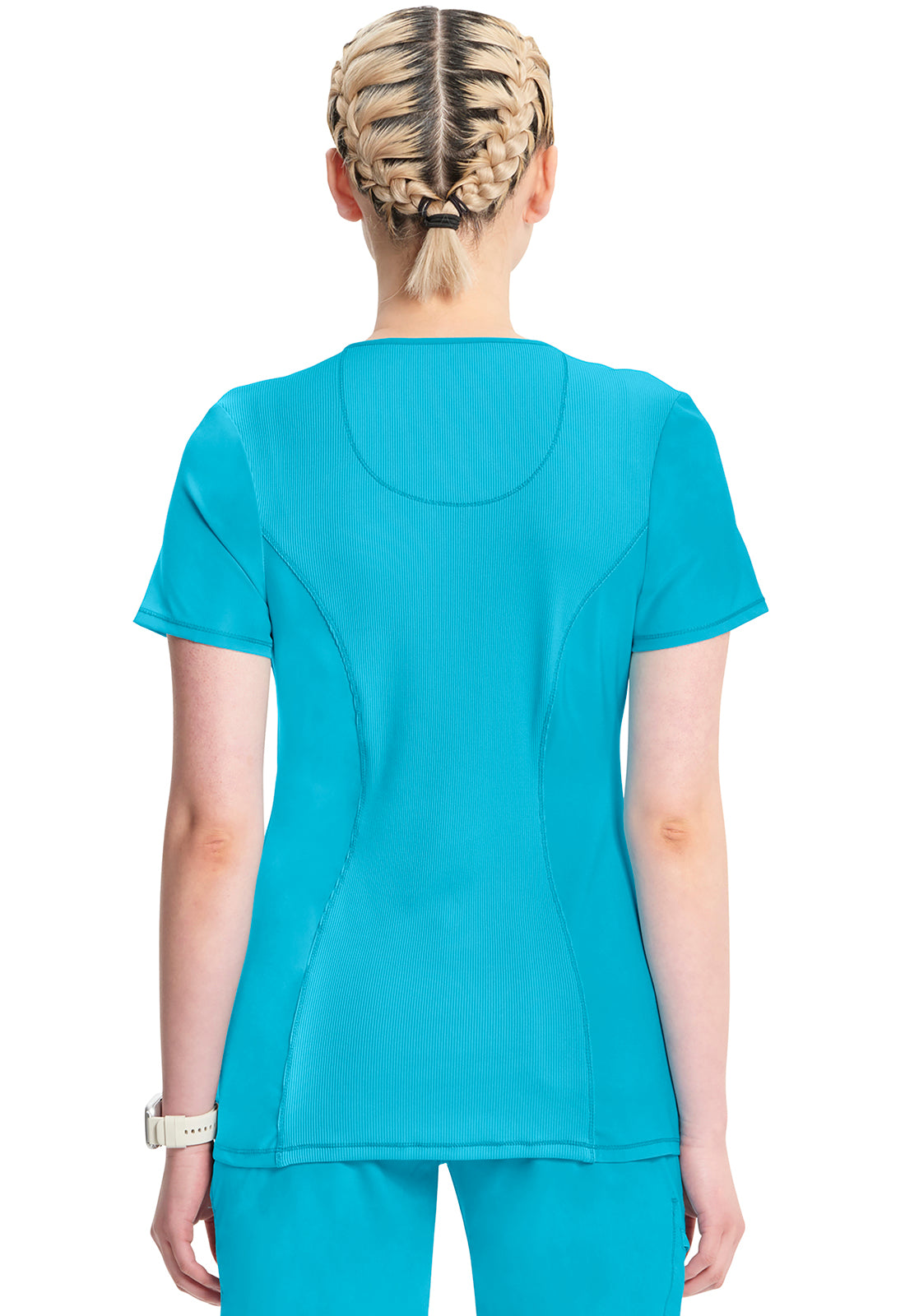 Classics 2624A Round Neck Top Turquoise Model Image Back | Infinity