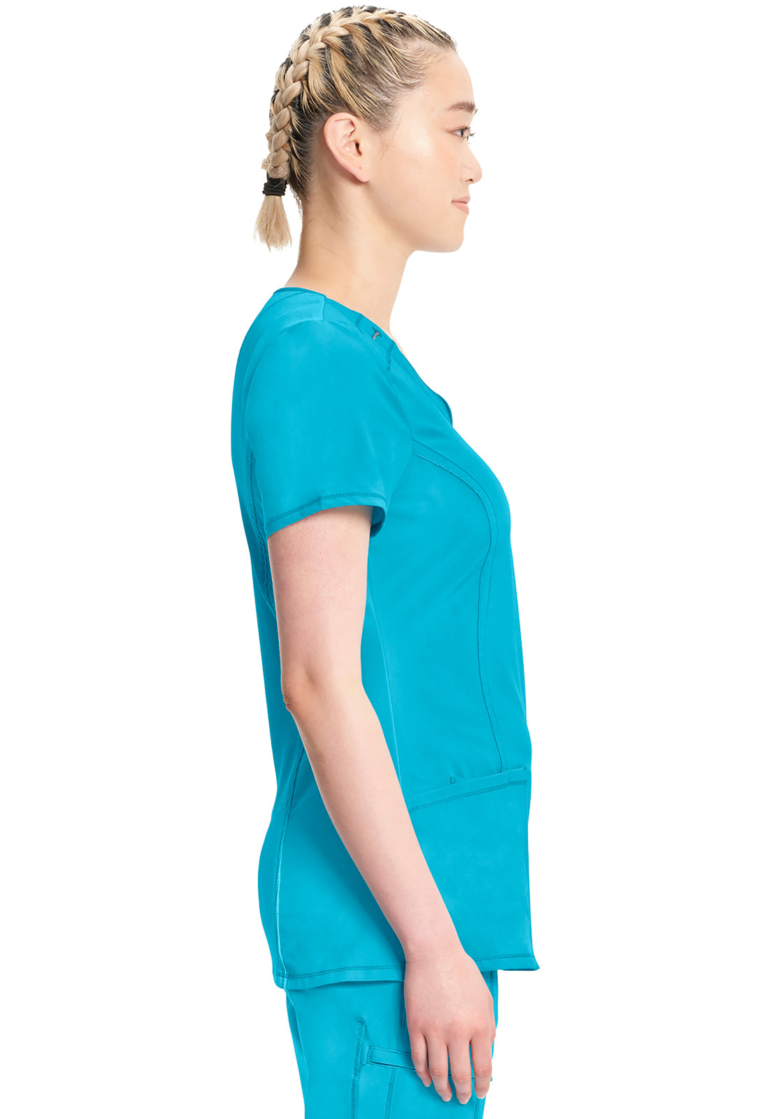 Classics 2624A Round Neck Top Turquoise Model Image Right Side | Infinity