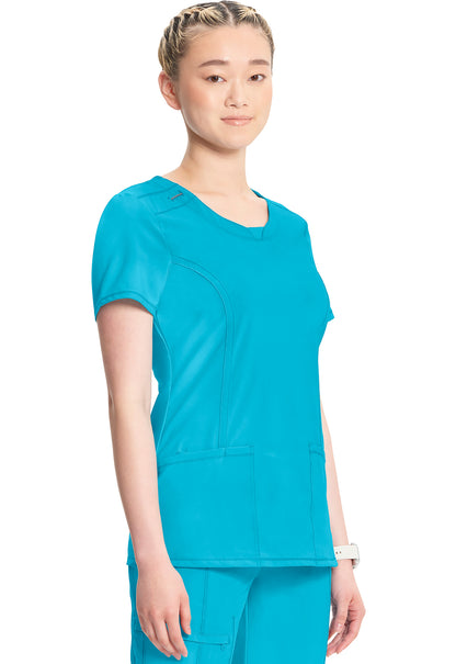 Classics 2624A Round Neck Top Turquoise Model Image Left Side | Infinity