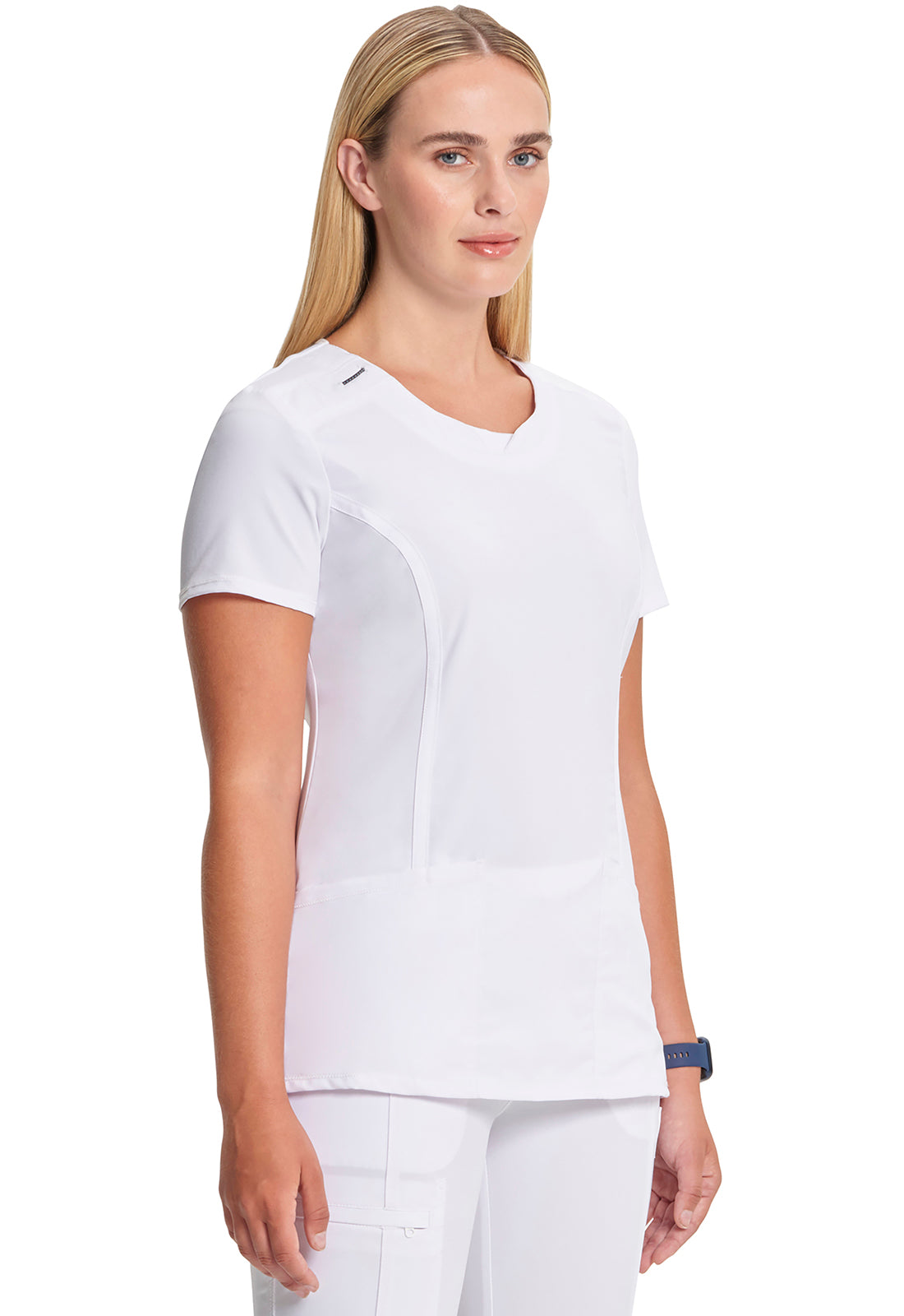 Classics 2624A Round Neck Top White Model Image Left Side | Infinity