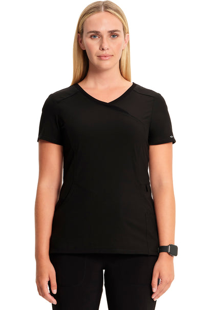 Classics 2625A Mock Wrap Top Black Model Image Front | Infinity