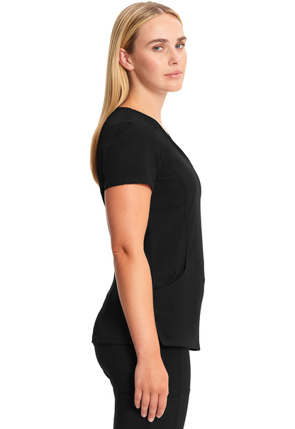 Classics 2625A Mock Wrap Top Black Model Image Right Side | Infinity