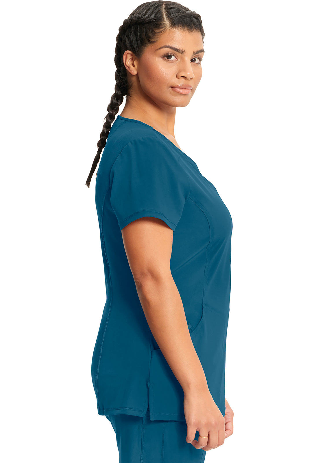 Classics 2625A Mock Wrap Top Caribbean Blue Model Image Right Side | Infinity