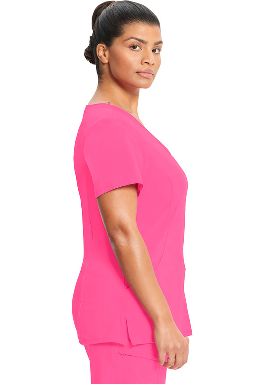 Classics 2625A Mock Wrap Top Carmine Pink Model Image Right Side | Infinity