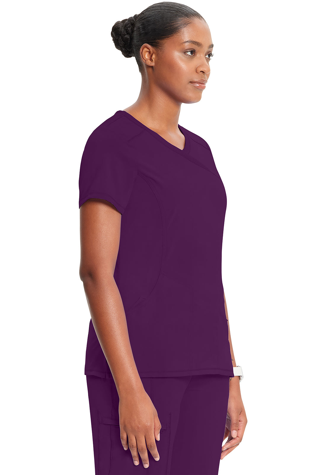 Classics 2625A Mock Wrap Top Eggplant Model Image Left Side | Infinity