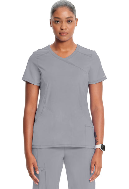 Classics 2625A Mock Wrap Top Grey Model Image Front | Infinity