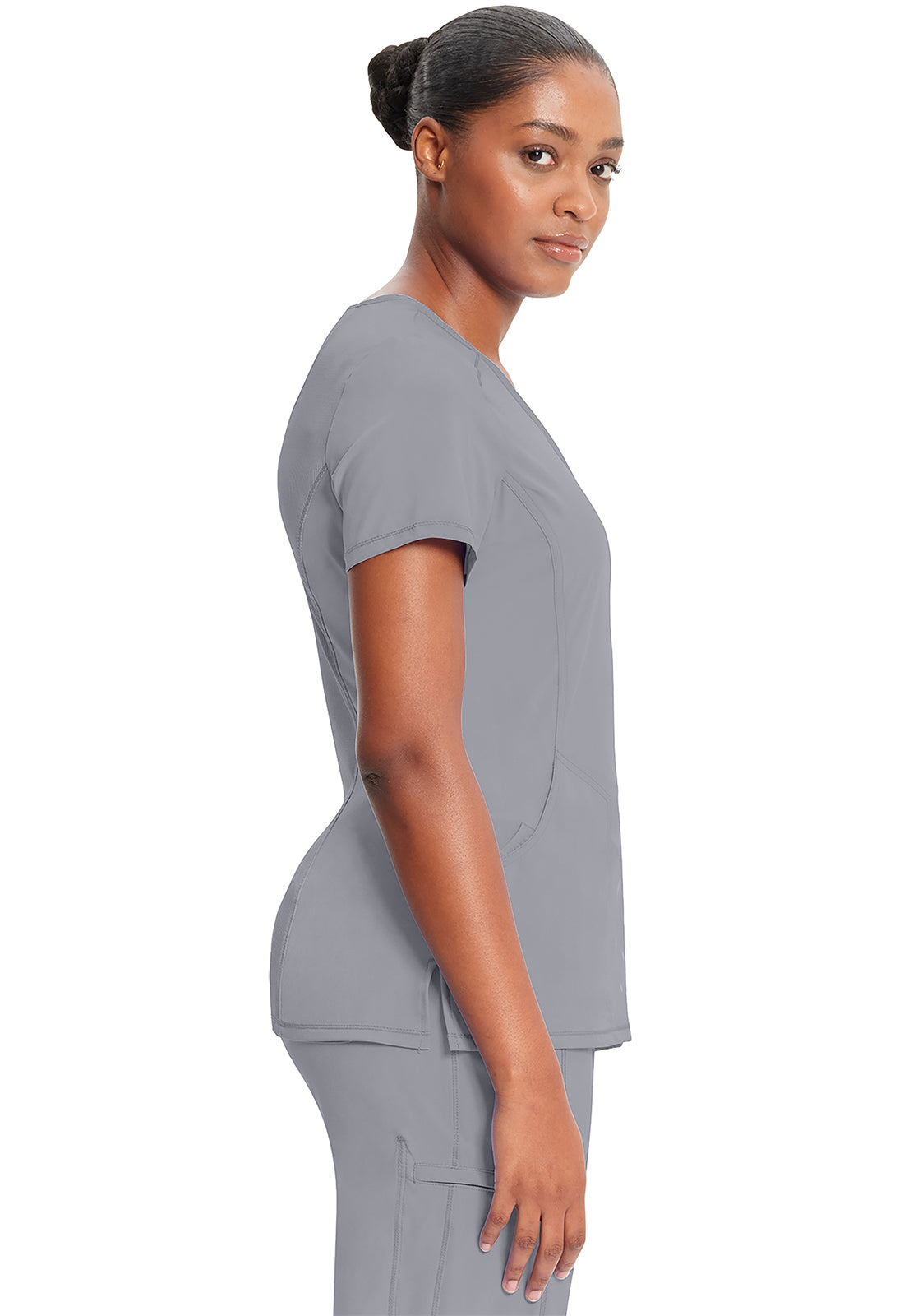 Classics 2625A Mock Wrap Top Grey Model Image Right Side | Infinity