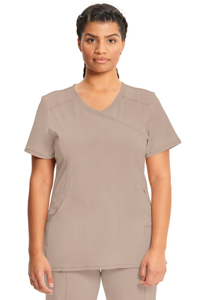 Classics 2625A Mock Wrap Top Khaki Model Image Front | Infinity