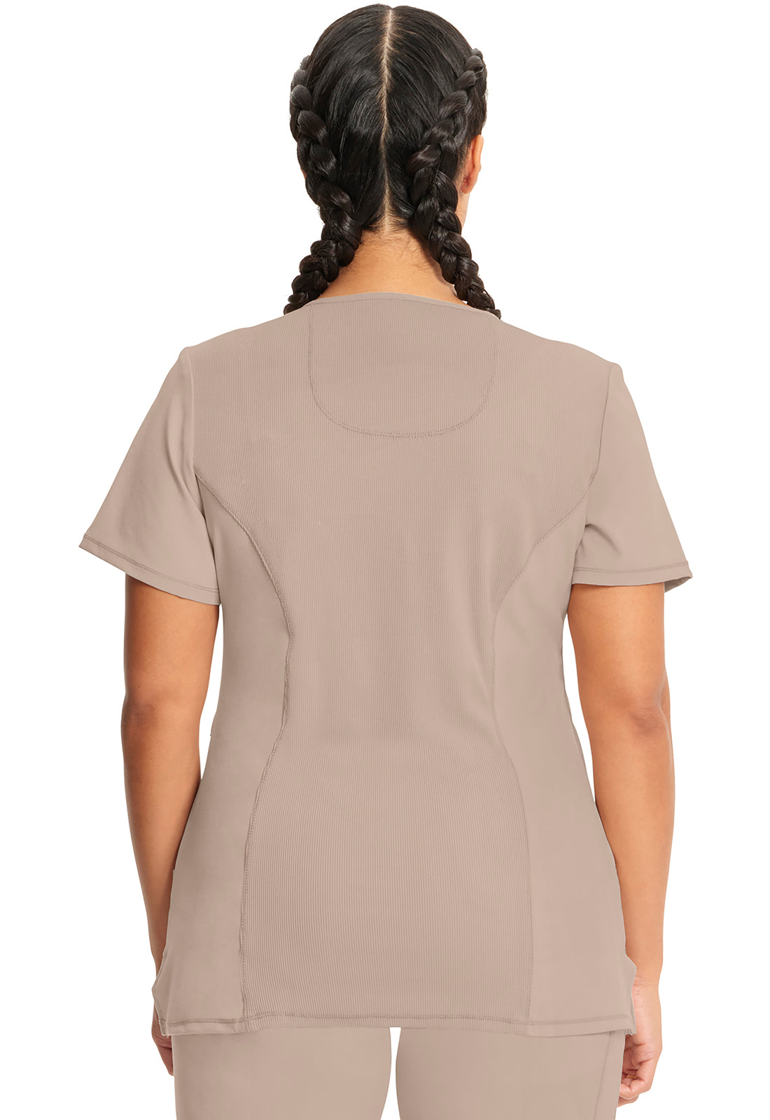 Classics 2625A Mock Wrap Top Khaki Model Image Back | Infinity