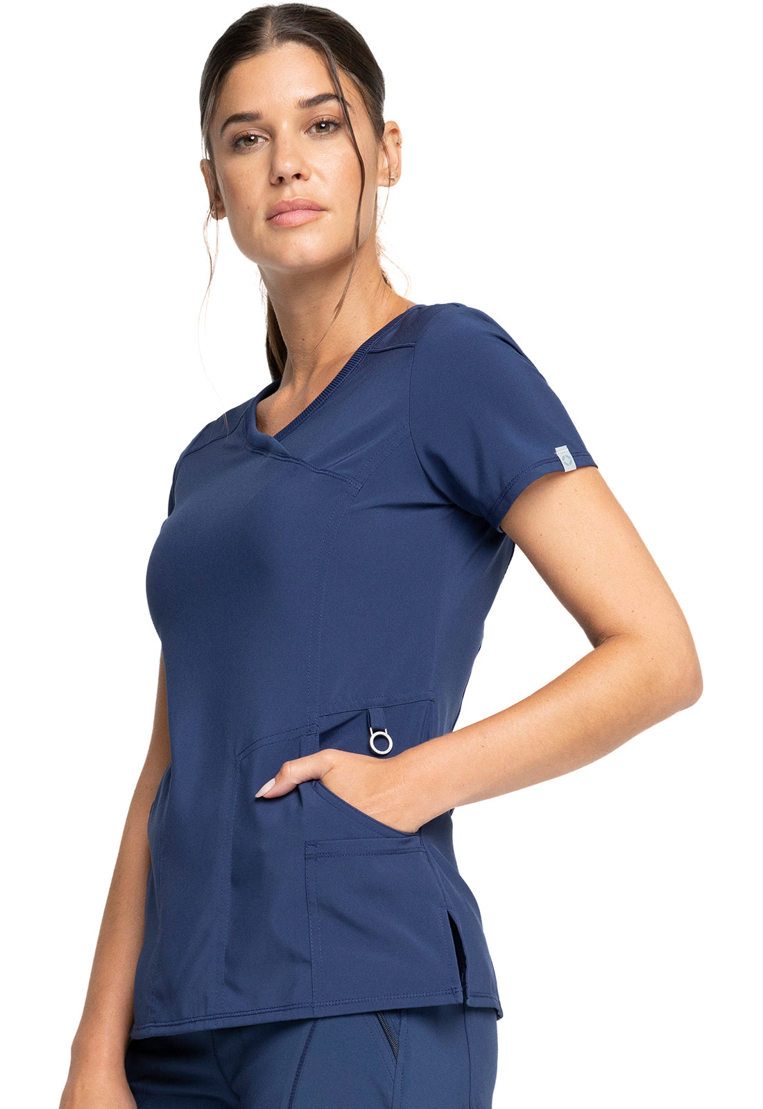 Classics 2625A Mock Wrap Top Navy Model Image Right Side | Infinity