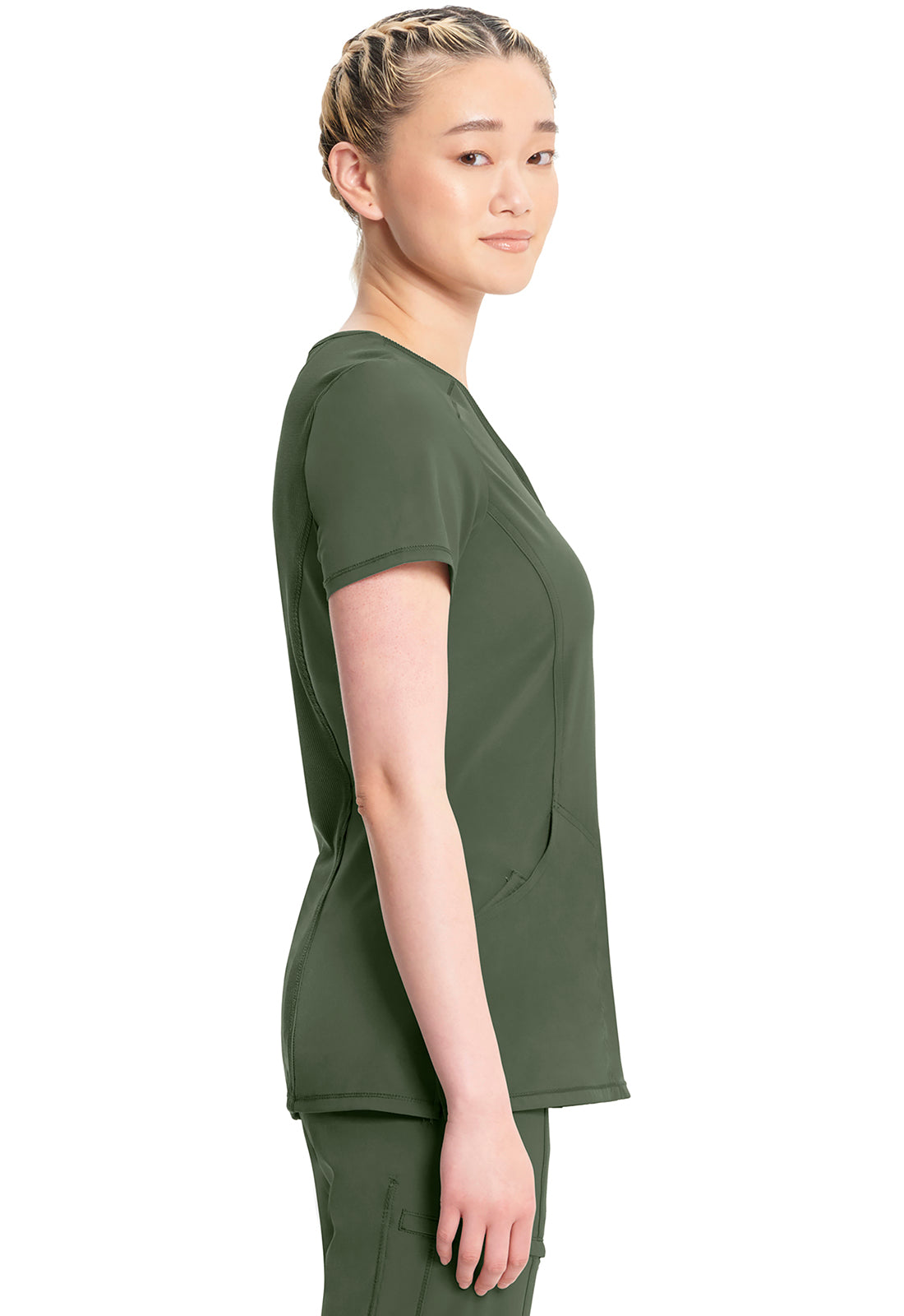 Classics 2625A Mock Wrap Top Olive Model Image Right Side | Infinity