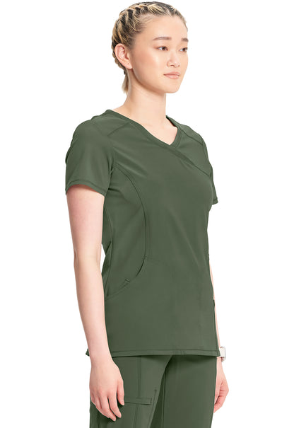 Classics 2625A Mock Wrap Top Olive Model Image Left Side | Infinity