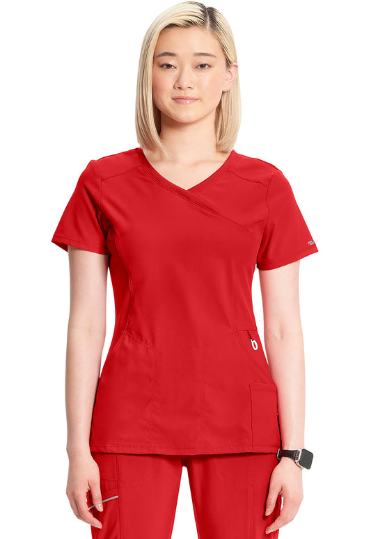 Classics 2625A Mock Wrap Top Red Model Image Front | Infinity