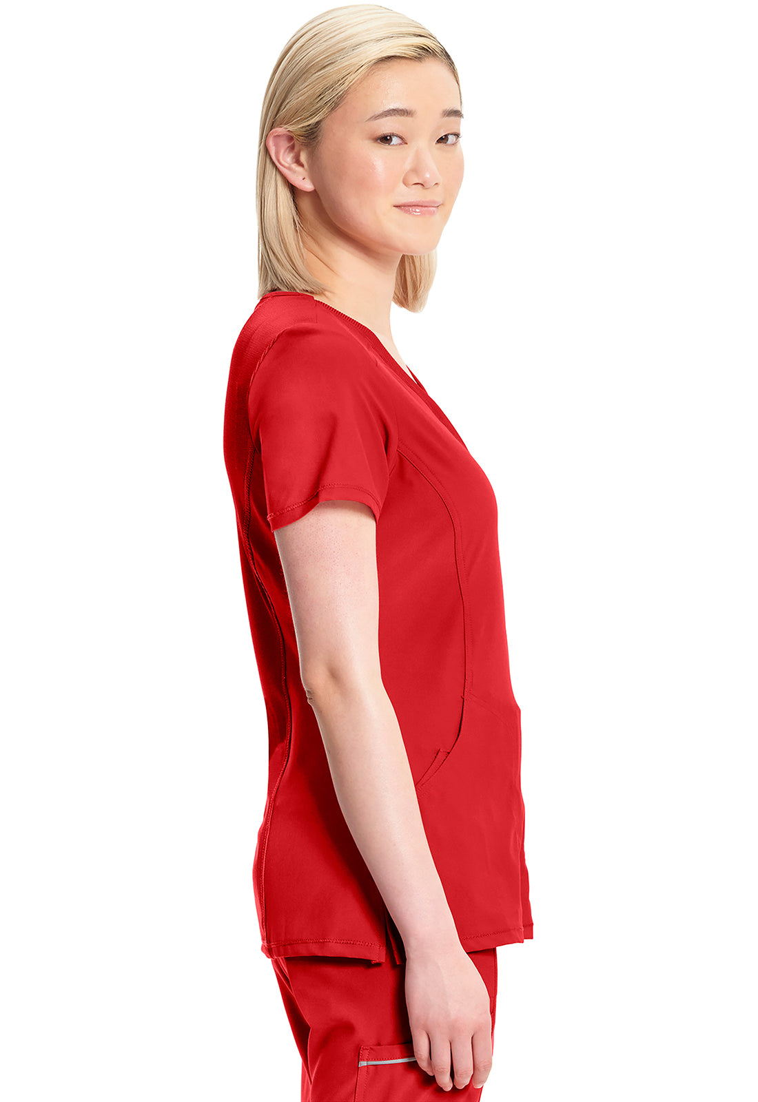 Classics 2625A Mock Wrap Top Red Model Image Right Side | Infinity