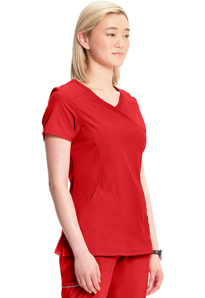 Classics 2625A Mock Wrap Top Red Model Image Left Side | Infinity