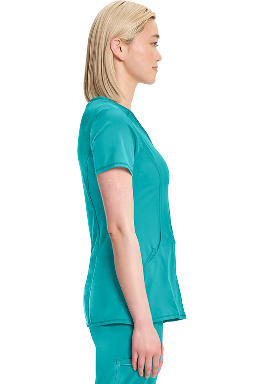 Classics 2625A Mock Wrap Top Teal Blue Model Image Right Side | Infinity