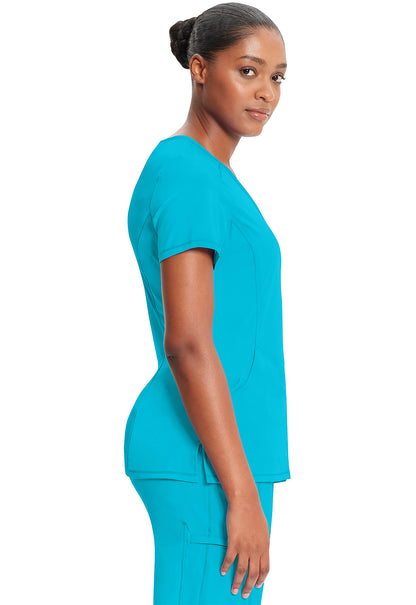 Classics 2625A Mock Wrap Top Turquoise Model Image Right Side | Infinity