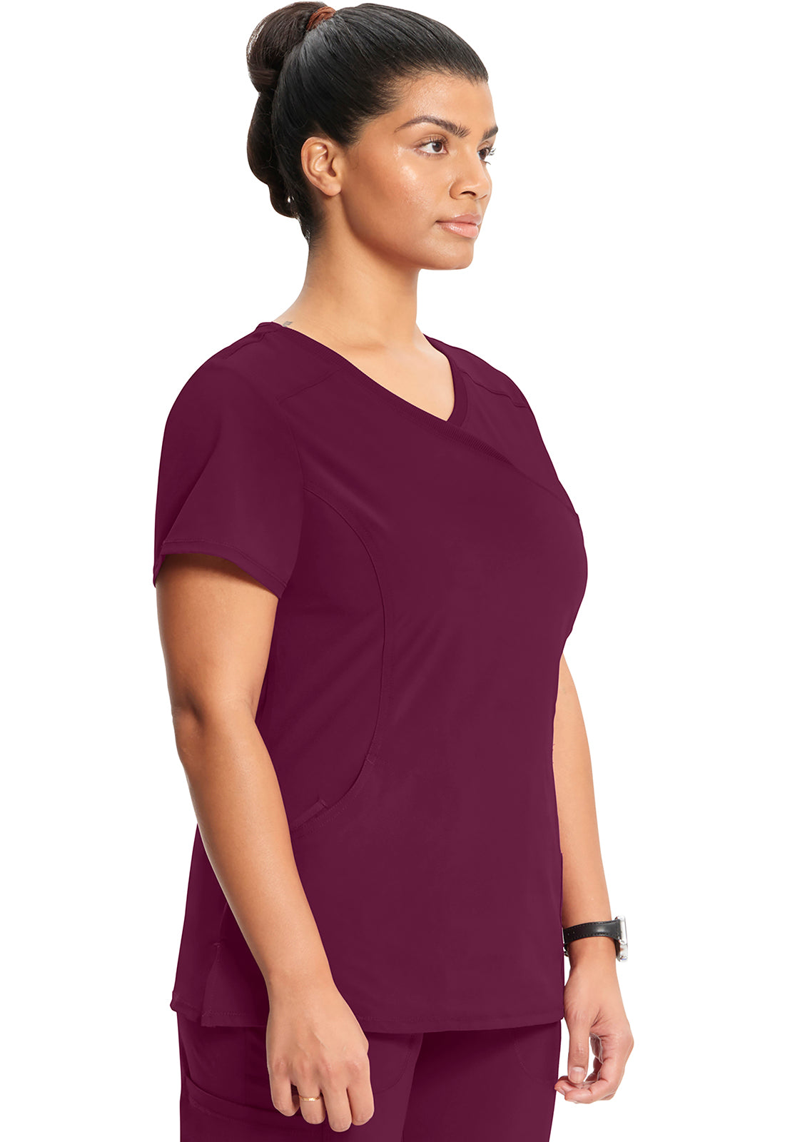 Classics 2625A Mock Wrap Top Wine Model Image Left Side | Infinity