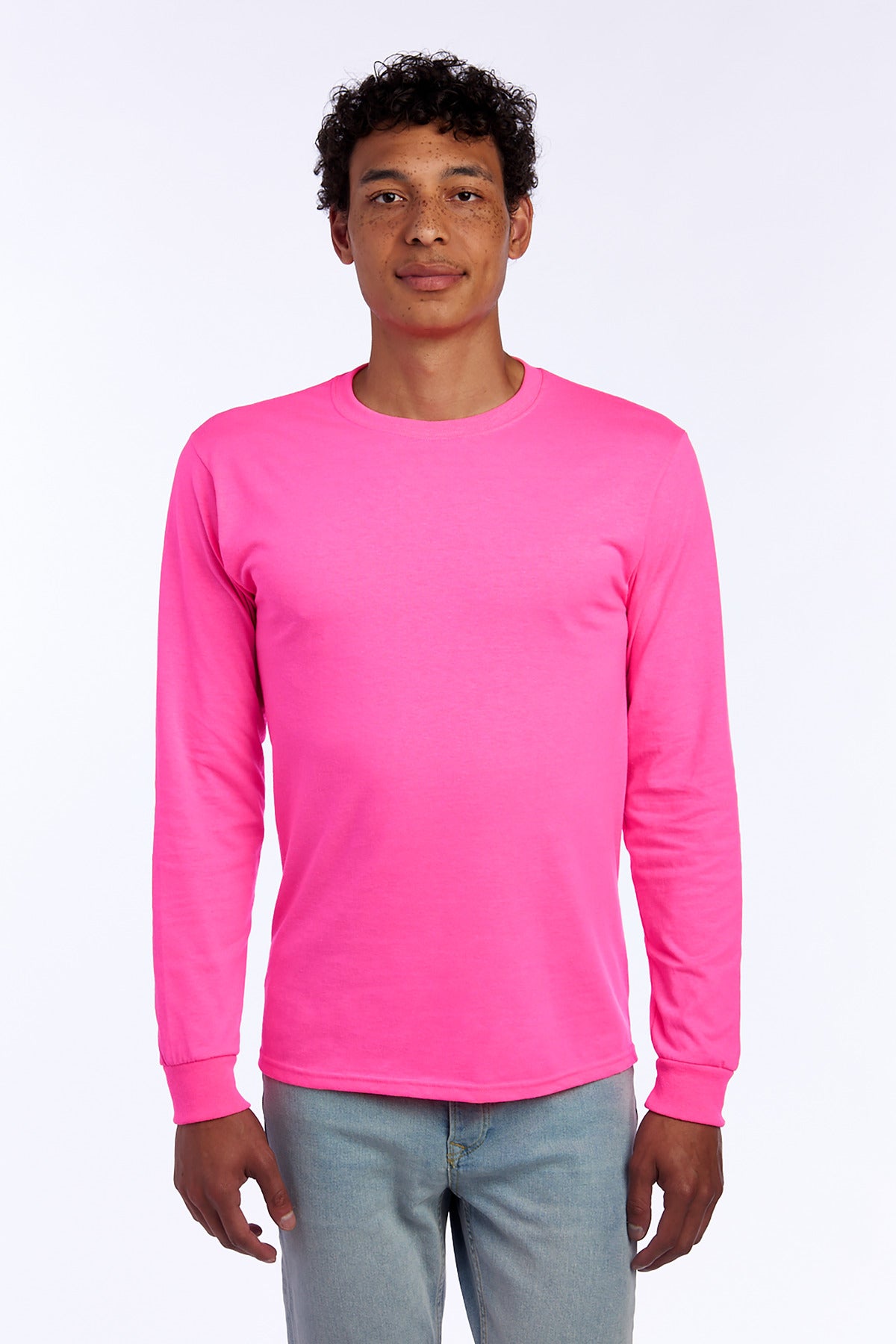 Jerzees Dri-Power 50/50 Cotton/Poly Long Sleeve T-Shirt.  29LS Neon Pink