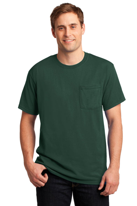 Jerzees  Dri-Power 50/50 Cotton/Poly Pocket T-Shirt.  29MP Forest Green