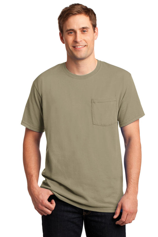 Jerzees  Dri-Power 50/50 Cotton/Poly Pocket T-Shirt.  29MP Khaki