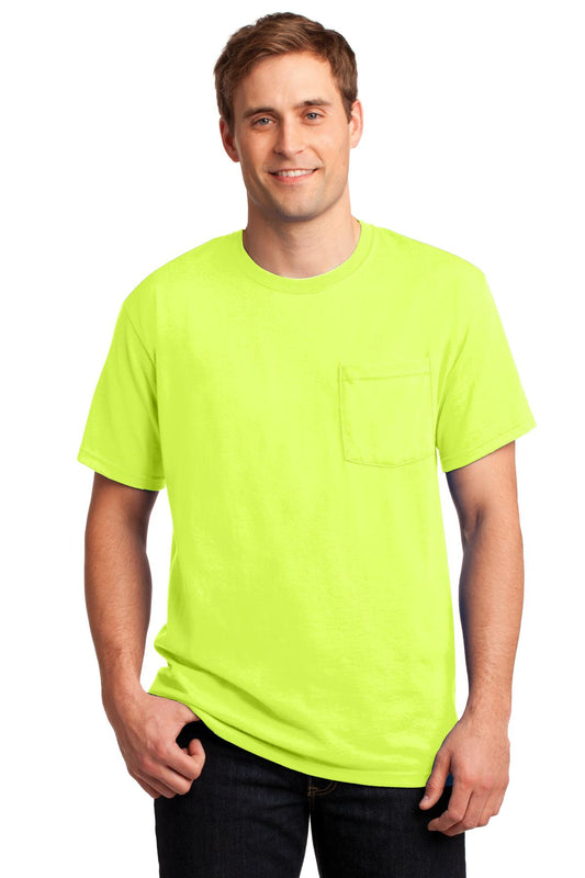 Jerzees  Dri-Power 50/50 Cotton/Poly Pocket T-Shirt.  29MP Safety Green