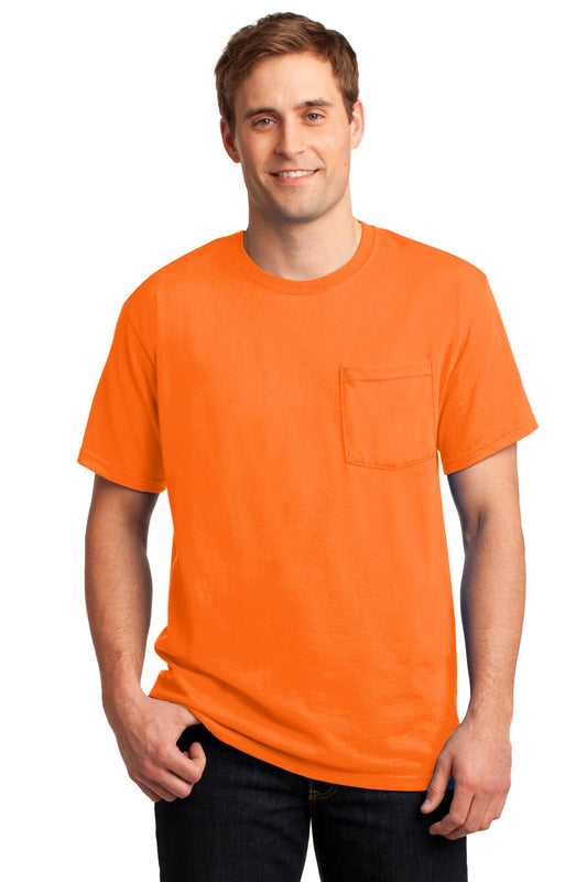 Jerzees  Dri-Power 50/50 Cotton/Poly Pocket T-Shirt.  29MP Safety Orange