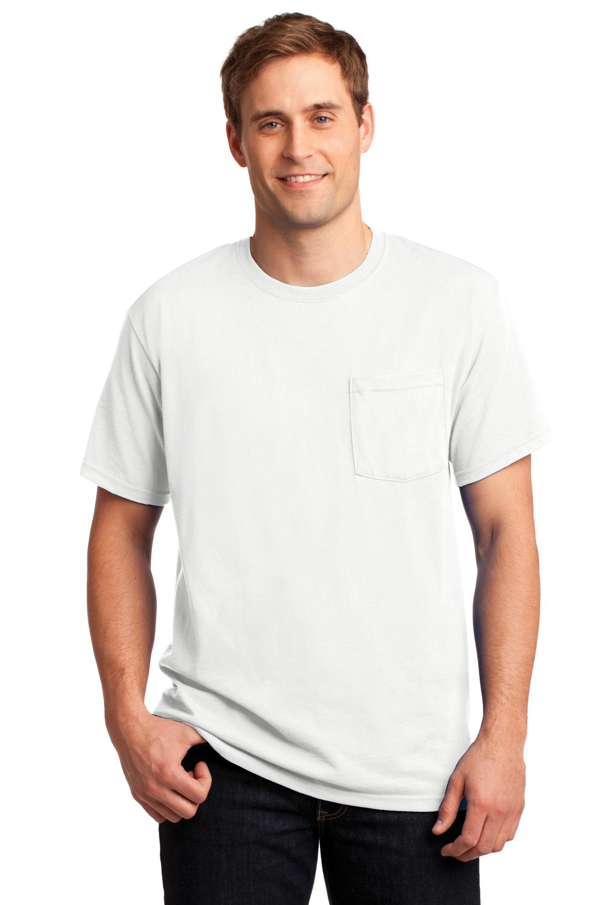 Jerzees  Dri-Power 50/50 Cotton/Poly Pocket T-Shirt.  29MP White