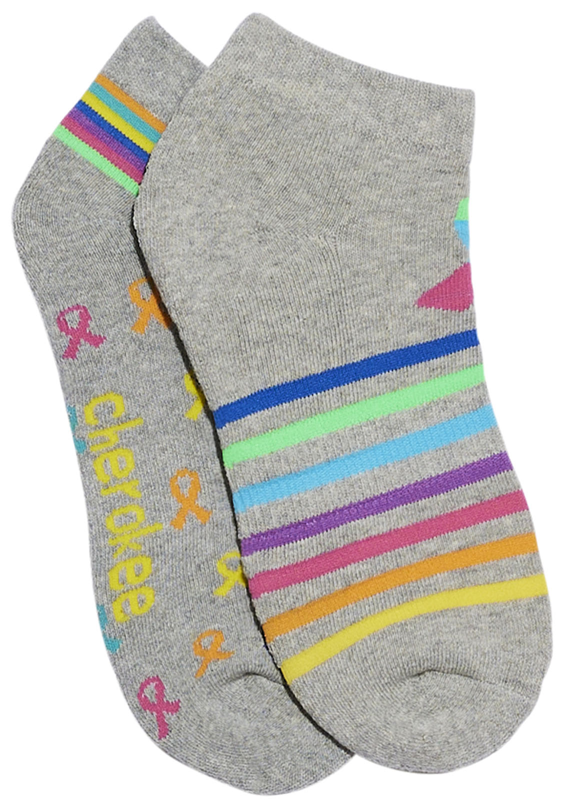 Legwear 2GOOD 2 Pr Pack Bamboo No Show Socks Striped Multi Ribbons Model Image Front | Cherokee