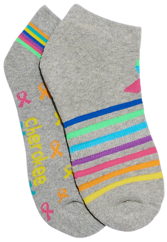 Legwear 2GOOD 2 Pr Pack Bamboo No Show Socks Striped Multi Ribbons Model Image Front | Cherokee