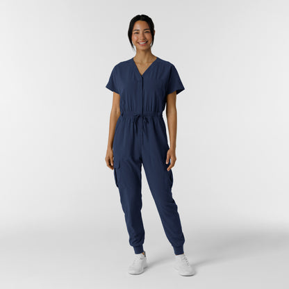 RENEW 3234 Cargo Jogger Scrub Jumpsuit Navy Model Image Front | Wink