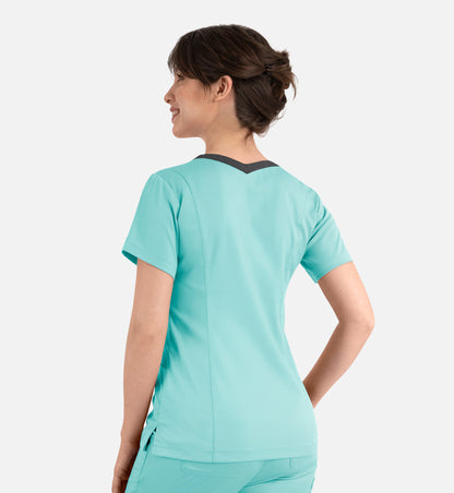 Matrix 3502 Women’s Contrast Double V-Neck Top Aruba Blue