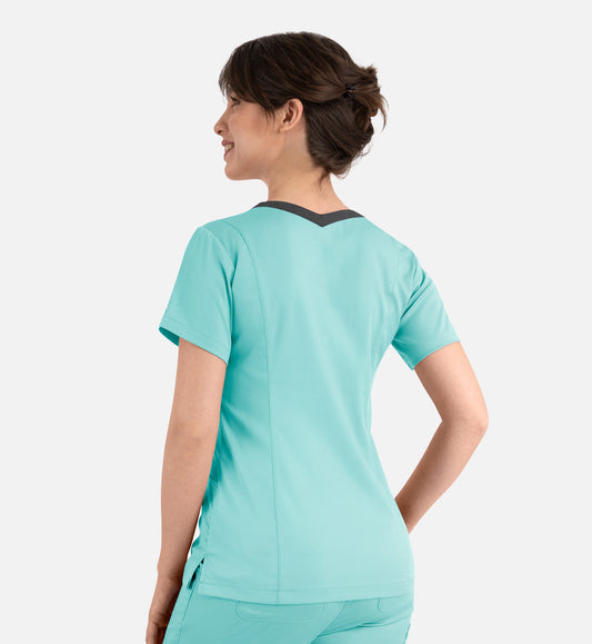 Matrix 3502 Women’s Contrast Double V-Neck Top Aruba Blue