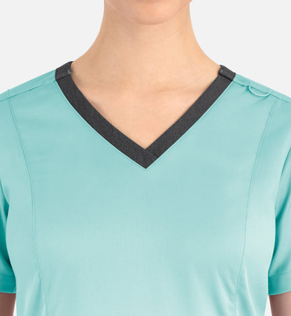 Matrix 3502 Women’s Contrast Double V-Neck Top Aruba Blue