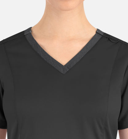 Matrix 3502 Women’s Contrast Double V-Neck Top Black