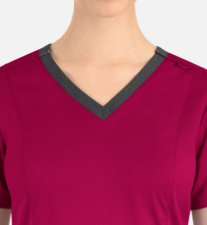 Matrix 3502 Women’s Contrast Double V-Neck Top Cherries Jubilee