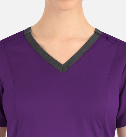 Matrix 3502 Women’s Contrast Double V-Neck Top Egg plant