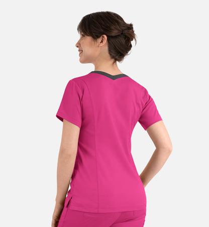 Matrix 3502 Women’s Contrast Double V-Neck Top Hot Pink