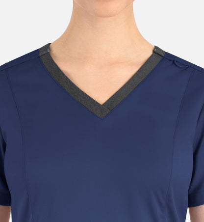 Matrix 3502 Women’s Contrast Double V-Neck Top Navy