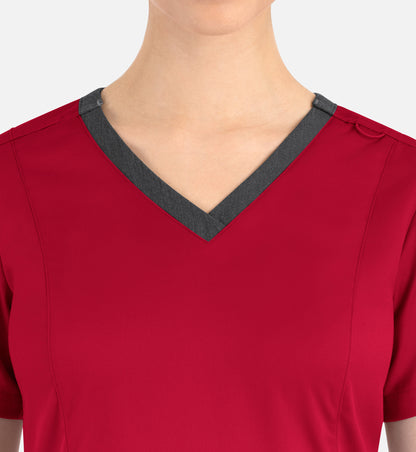 Matrix 3502 Women’s Contrast Double V-Neck Top Red