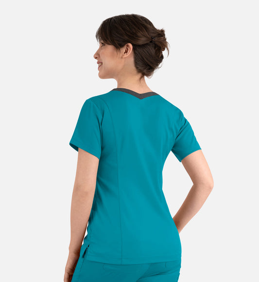 Matrix 3502 Women’s Contrast Double V-Neck Top Teal