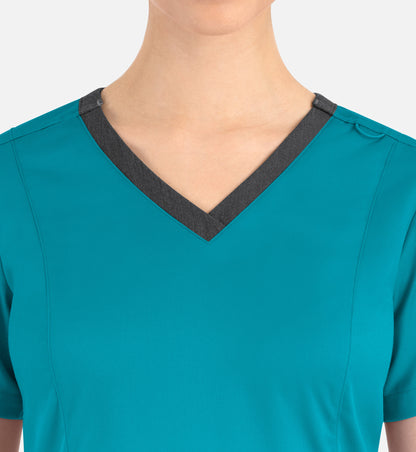 Matrix 3502 Women’s Contrast Double V-Neck Top Teal