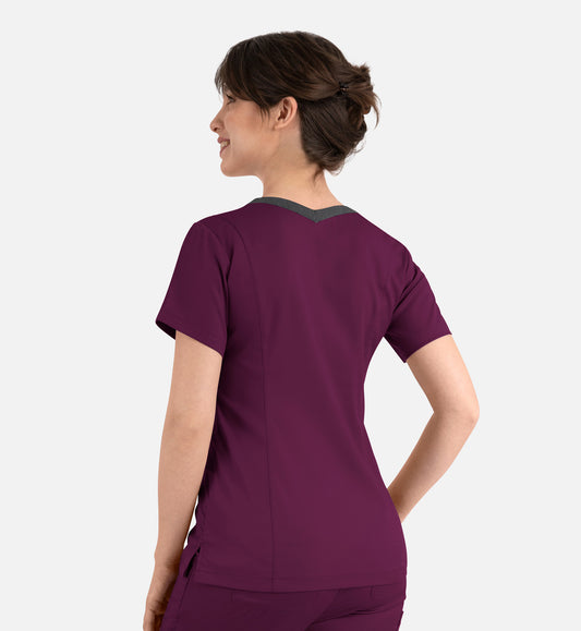 Matrix 3502 Women’s Contrast Double V-Neck Top Wine