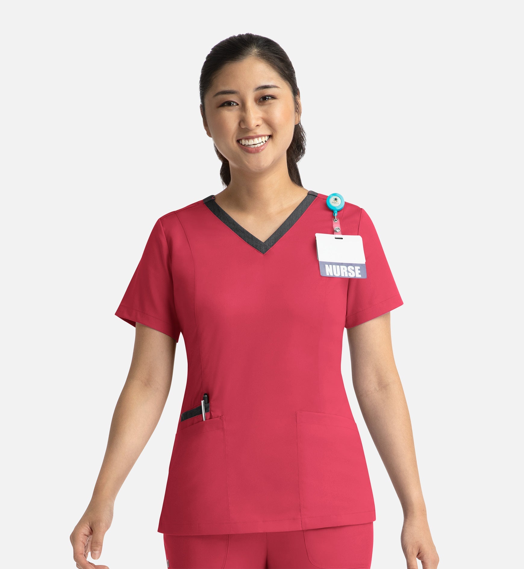Matrix 3502 Women’s Contrast Double V-Neck Top Watermelon